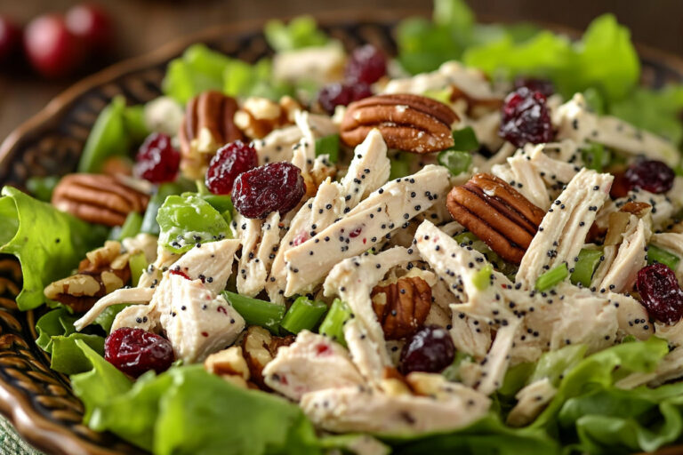 Cranberry Pecan Chicken Salad with Poppy Seed Dressing is a delightful dish that combines the goodness of chicken, crunch from pecans...