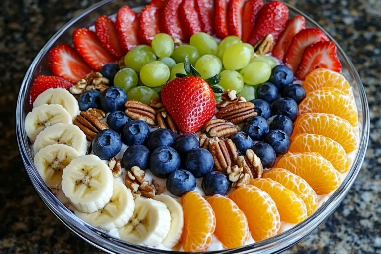 Cheesecake Fruit Salad is a refreshing and creamy dessert that combines the delightful flavors of cheesecake with fresh, colorful fruits.