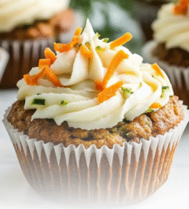 Freshly baked carrot cake zucchini muffins topped with cream cheese glaze. looking for zucchini parmesan crisps.