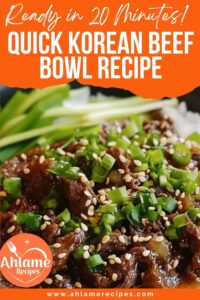Korean Beef Bowl served over steamed rice, topped with sesame seeds and green onions.